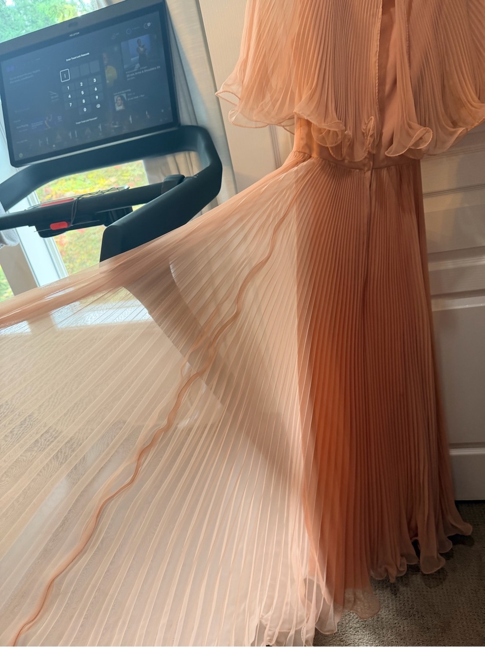 Vintage 1960โs Peach Pleated Chiffon Maxi Dress - Picture 5 of 13